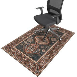 SALLOUS Chair Mat for Hard Floors 36" x 48" Vintage Polyester Desk Rug for Hardwood Floors, Slip Resistant Washable Hard Floor Protector Chair Mat for Home Office (Vintage Red-Brown)