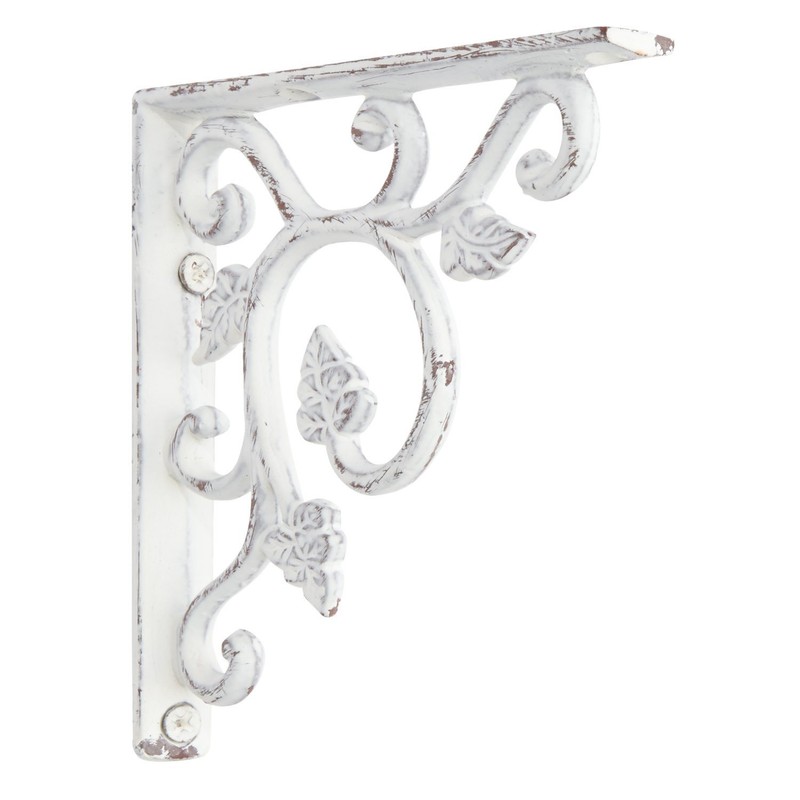 Naiture Grape Leaves Iron Shelf Bracket in Distressed White Finish