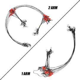 Fishing Wire Leader Rigs, Stainless Steel Fishing Rigs Leader Rope Line Swivel Fishing Tackle Accessories 12pcs/Bag (2 Arms)