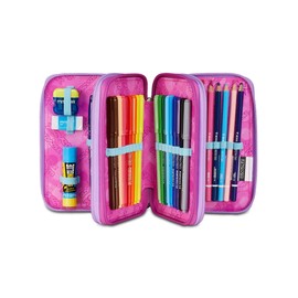 Seven Astuccio Scuola Elementare, 3 scomparti, Medie, con Matite, Pennarelli, Penne, 3 Zip, Gloomy Heart, Bambina, Ragazza, viola
