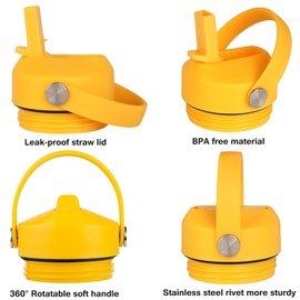 Straw lid for Yeti Rambler Water Bottle 18 26 36 64 oz, Replacement Cap Straw Cap for RTIC 18oz 26oz 36oz, Lid with Straw and Brush and Flexible Handle ﻿ (Alpine Yellow)