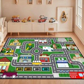 Car Rugs for Kids Toy Car Road Rug for Playroom, Car Traffic Road Play Mat Carpets for Kids Room Bedroom Nursery Room Decor, 2'5''×4'