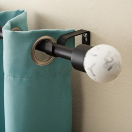 TOWN & COUNTRY LUXE Marbled Sphere Single Indoor Curtain Rod and Finial Set, Natural Marble Stone Look, Easy Install Wall Mount, Matte Black, Adjustable 36”-72”