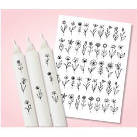 Tattoofolie für Kerzen/Keramik DIN A5 verschiedene Motive Blumen Herzen Glückslicht (Wildblumen schwarz)