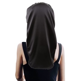 Geatremy - Gorro largo de satén sedoso de doble capa para dormir, gorro de satén para cabello rizado, gorro de dormir para niños y niñas, color negro