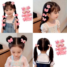 8pcs Kids Tulle Ribbon Hair Clip Set Cute Pearl Flower Hair Accessories Side Clips for Girls Floral Design Multiple Colors (Rose Red) rrd
