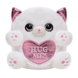 Finebee Cat Plush White Cat Stuffed Animal Toy Hug Me Valentine Cat Plushie Holding Pink Heart for Mother's Day, Girlfriend Valentine Party Favor(Hug White Cat, 10 Inch)