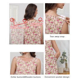 Liokoc Hospital Gowns for Women Tear Away Snap Open Back Post Shoulder Surgery Sleeveless Adaptive Clothing with Pockets Pink Flower