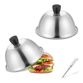 Joyfair Burger Bell, Pack of 2 Stainless Steel Small Burger Bell Burger Caps with Screwdriver, Heavy Duty Melting Bell for Cheese, Burgers, Cheese, Outdoor & Indoor, Dishwasher Safe - 15.2 x 9.6 cm