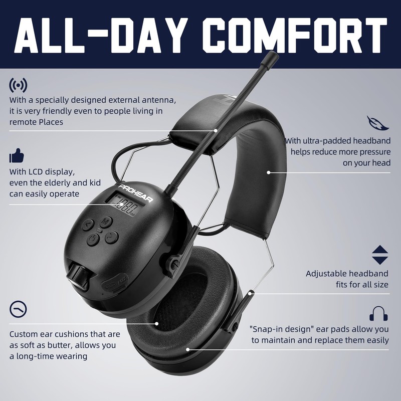 PROHEAR 033 Upgraded Bluetooth 5.4 Hearing Protection Headphones with FM/AM