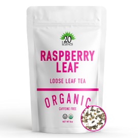 Raspberry Loose Leaf Tea Cut & Sifted - Caffeine Free Herbal Hot Tea - 100% Certified Organic - ½ lb Pouch - 8oz Resealable Bag - 1 Pack