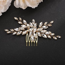 Teyglen Crystal Bride Wedding Hair Comb Hair Accessories With Rhinestone Bridal Crystal Hair Side Comb Handmade Red Blue Green Black Rhinestone Hair Pieces Vintage Headpieces for Women Girls (Gold)