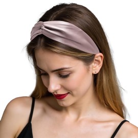 ZLYC Mulberry Silk Headband Elastic Twist Knotted Head Bands for Women's Hair, Solid Pale Dusty Pink