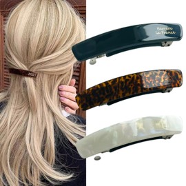 Ypkia Pack of 3 French Rectangular Hair Clips, Automatic Hair Clips, Women's Thin Hair, Tortoiseshell Hair Clips