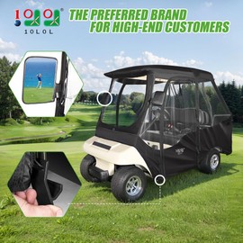 10L0L Golf Cart Driving Enclosure for Club Car DS, 2+2 Passenger Short Roof, Waterproof Windproof Heavy Duty 600D Rain Cover with 4-Sided Clear Windows & Durable Door Zipper, All-Weather Protection