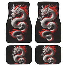 Mumeson Cool Dragon Print Car Floor Mat Auto Interior Floor Protection Carpet for Mens Womens 4 Piece Nonslip Rubber Back Heavy Duty Floor Mats Black Red