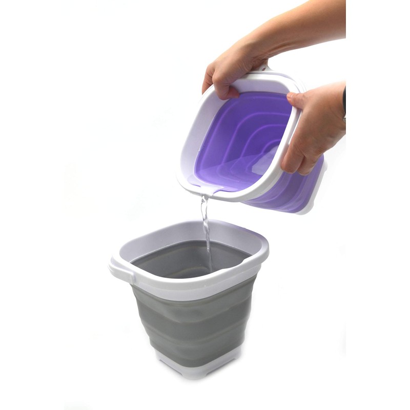 SAMMART Set of 2-2.6L Super Mini Sqare Collapsible Plastic Bucket