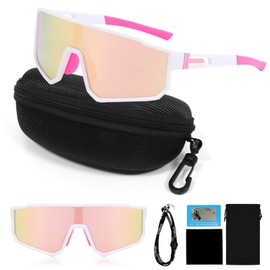 NAMIS Schnelle Brille Rave Polarisierte Fahrradbrille Herren Damen Sportbrille UV400 Schutz Sport Sonnenbrille HD Verstellbare Rennrad Brille Laufbrille für MTB Rennrad Ski Bergsteigen Rosa