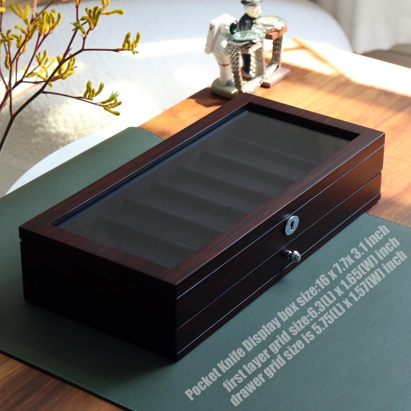 Bonaking Knife Display Case Two-Tier Pocket Knife Case Box Storage