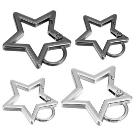 Mabor 4Pcs Star Carabiner Zinc Alloy Heavy Duty Star Keychain Clip Silver Black Star Shaped Carabiner Cool Star Carabiner Clip Key Ring for Camping Hiking Fishing 2 Sizes