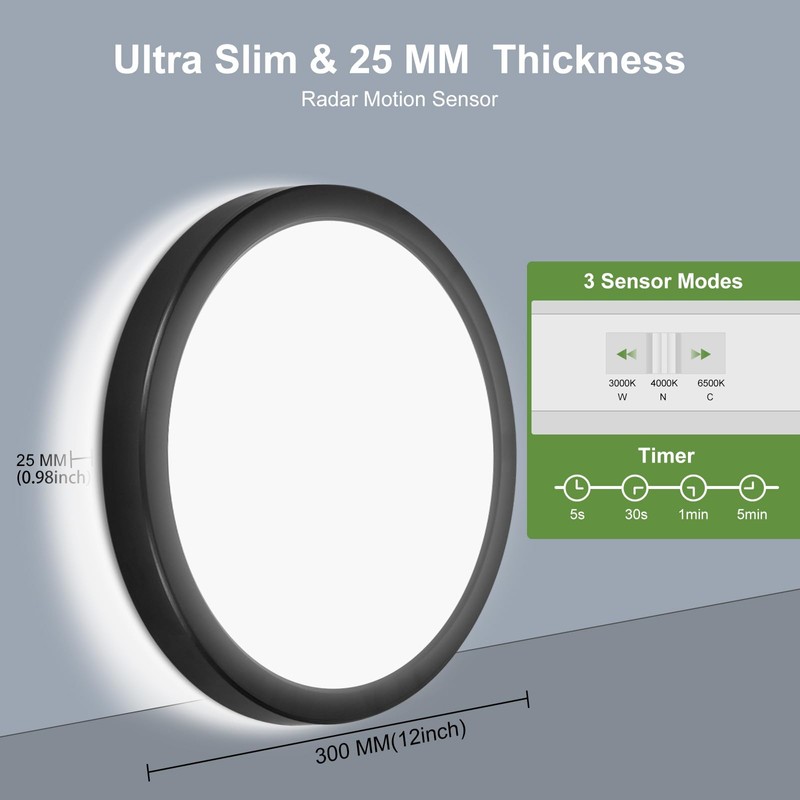 LEZOE 24W Motion Sensor LED Ceiling Light dimmable, 12Inch 2400lm
