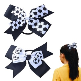 Soccer Hair Bow Accessories for Girls Ribbon Bows Scrunchies Ponytail Holder Black White Sport Hair Ties for Teens Soccer Player Elastic Hair Rope