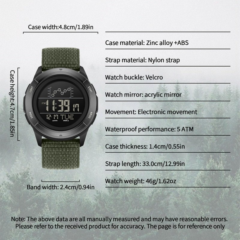 Men's Military Command Sports Watch Breathable Calendar Alarm Stopwatch Pedometer