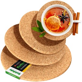 Set of 4 cork pot coasters, 4 coasters in different sizes, 15 cm, 20 cm, 25 cm, 30 cm, made in Portugal