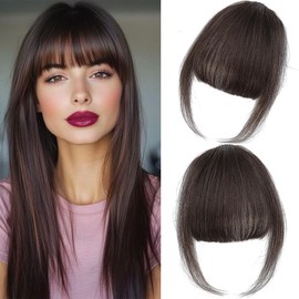 Clip in Bangs, 100% Real Human Hair Wispy Fake Bangs Hair Clip for Women Brown Black Natural Curtain Fringe with Temples Hairpieces for Daily Wear (Wispy, Brown Black)