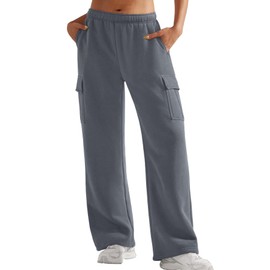 YEOREO Sweatpants Womens Cargo Pants Fleece Lined Wide Leg Joggers Baggy Drawstring Nairi Sweat Pants with Pockets Dark Gray M