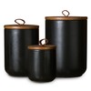 JOJUNO Black Ceramic Canister Set with Wooden Lid, 3-Piece Airtight