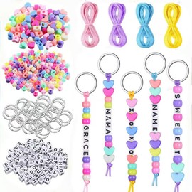 DIY Bead Keychain Kit - Key Chain Making Craft, Letter Beads for Jewelry Accessories, Festival Party Gift Favor for Mama Dad Lover Singer Fans, Back to School Gifts for Teacher Students (566pcs)