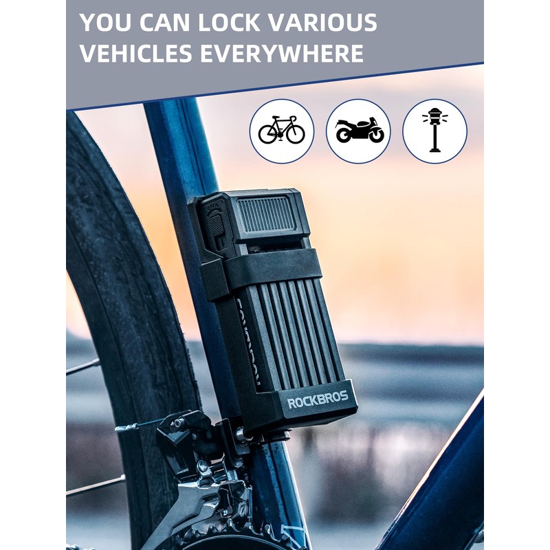 ROCKBROS Anti-Theft Folding Bike Lock,Bold Diameter 0.7cm,High-Strength ABS Material,Portable Folding