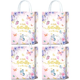YanZonic 16 Pcs Butterfly Theme Baby Shower Decorations Goodie Bags - Adorable Butterfly Party Favor Bags, Butterfly Treat Bags for A Butterfly is on the Way Baby Shower