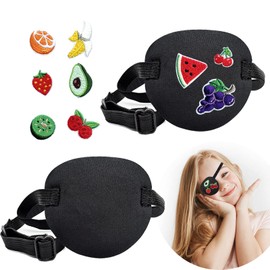 Vandorla Eye Patches for Adults Kids, 2Pcs 3D Medical Eye Patch, Soft Adjustable Amblyopia Lazy Eye Patches for Left or Right Eyes, Black Eye Patches with DIY Fruit Stickers