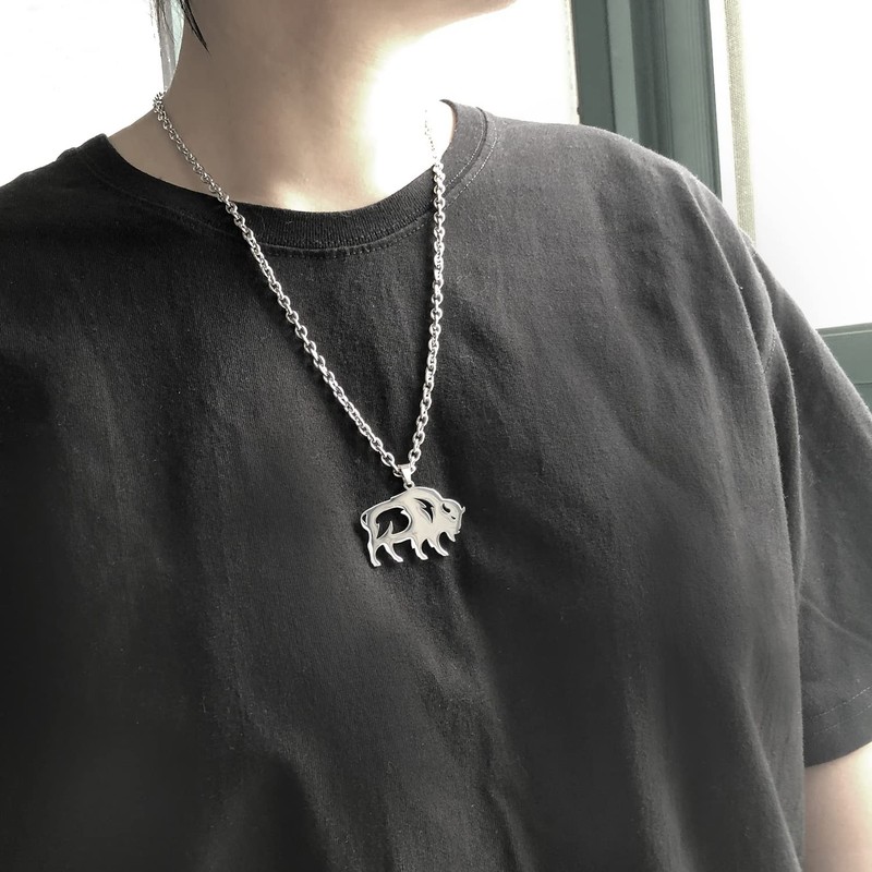 Wchama Bison Necklace for Men Women Gift Stainless Steel Pendant