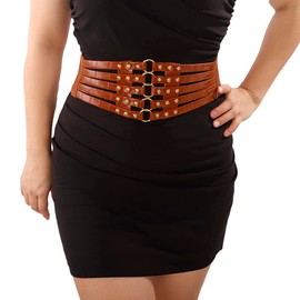 Wiwpar Women's PU Leather Elastic Wide Stretchy Waist Belt Fashion Vintage Waistband for Dresses Corset Belt Tie Waist Belt Corsets for Women Girls Party Prom Dress(Brown)