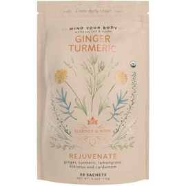 Harney & Sons Ginger Turmeric - Bag of 50 Sachets with Apple, Ginger, Lemongrass, and Hibiscus