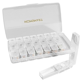 Pastillero Semanal 3 Tomas,Pill Organizer con Cortador de Pastillas,Día Tarde y Noche,Pastillero Portatil de Viaje con 21 Compartimentos,Organizador de Medicamentos para Vitaminas,Suplementos