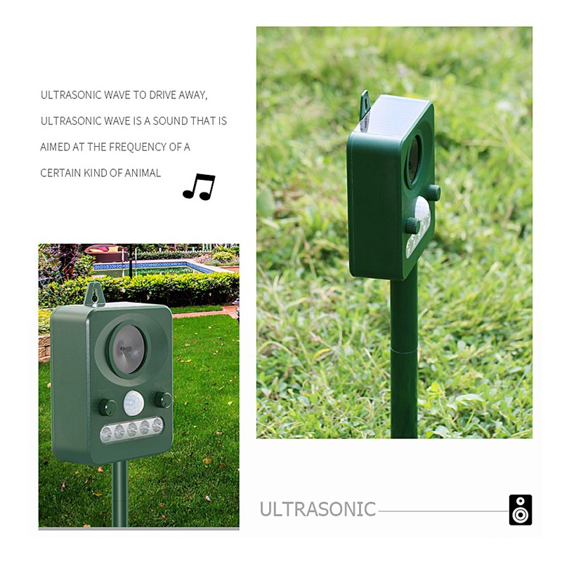 Solar-Powered Animals Repeller Ultrasonic-Wave Dog Cat Rechargeable Repellent for Outdoor