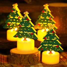 HAIDOLIANG Christmas Decorations, 6PCS Tea Lights Candles Battery Operated for Christmas Gifts,LED Flameless Faker Tealight Candles for Home, Table Centerpiece Decor(Christmas Tree)