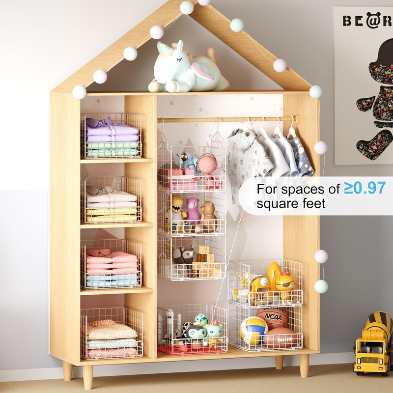 3-Tier Hanging Closet Organizer with 5 S Hooks, Closet Shelves