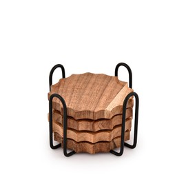 Indus Lifespace Coasters for Drinks Set of 4 with Holder for Coffee Table Dining Table Wooden Table Coasters, Tabletop Protection for Any Table Type (4" x 4" x 0.5")