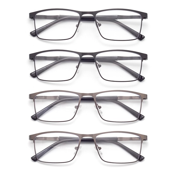 Autojouls 4-Pack Metal Reading Glasses for Men Women, Blue Light
