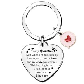 HZBLAZ Godmother Keychain Rings Godmum Family Love Mother's Day Keyring God Mummy Birthday Heart Key Tag Accessory Christmas Cute Woman Souvenirs Love and Appreciate Reminder Keepsake