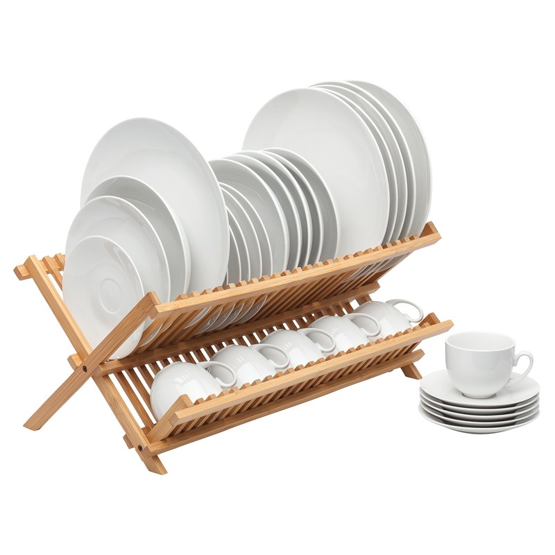 Helen’s Asian Kitchen Bamboo Foldable Compact Dish Drying Rack, 20.5-Inches