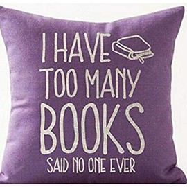Book Lover Reading Book Club I Have Too Many Books Purple Background Cotton Linen Decorative Throw Pillow Case Cushion Cover Square 18 "X18 "