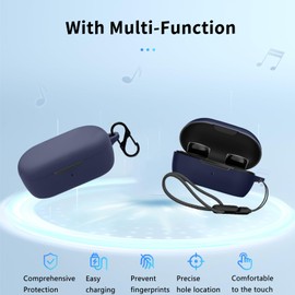 for Bose New QuietComfort Case Cover, Wireless Earphone Silicone Protective case (with Carabiner + Lanyard) Drop-Proof, Scratch-Proof, Shock-Proof, Reserved Charging Port, dust-Proof (Blue)