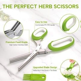 Astercook 2-Pack Herb Scissors – 3-Blade Stainless Steel Kitchen Shears for Fast, Easy Cutting of Herbs, Greens – Ergonomic & Dishwasher Safe