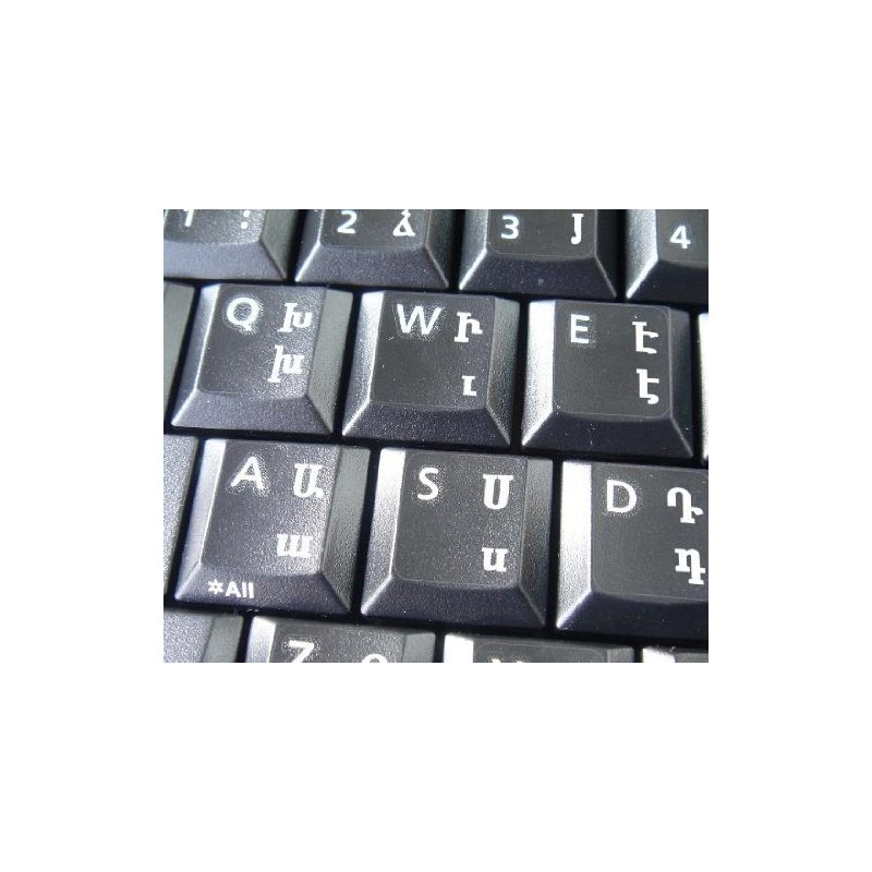 ARMENIAN KEYBOARD STICKERS with WHITE LETTERING TRANSPARENT BACKGROUND for DESKTOP,